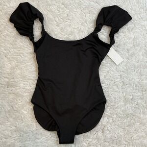 LONDRE Body Type So Fucking Beautiful Black One Swimsuit Ruffle Sleeve Tie Back